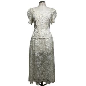 Beautiful VIntage 60's Sheer Lace Beaded Coquette Victorian Wedding Dress